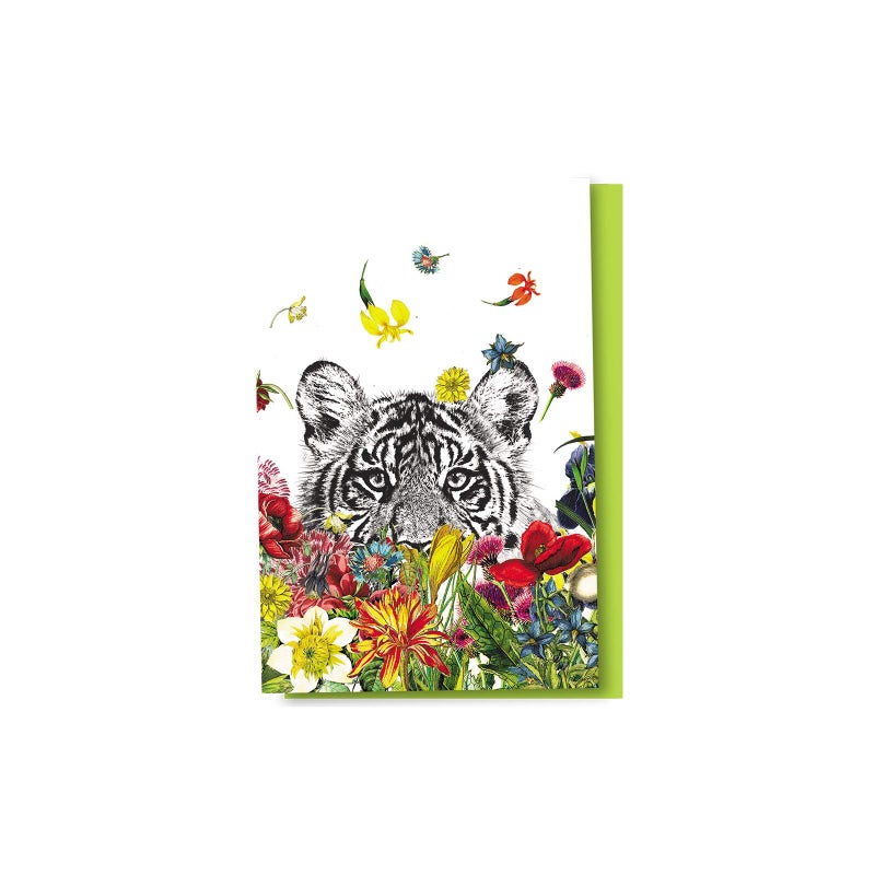 Tree-Free Greetings Flower Tiger All Occasion Cards - 12 Recycled 4x6 Notecards & White Envelopes, Thick Cardstock, Sustainably Made in USA - Jungle Animal Garden - Image 1